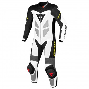 Tute Moto in pelle Dainese Youth Team P. White Black Yellow Fluo