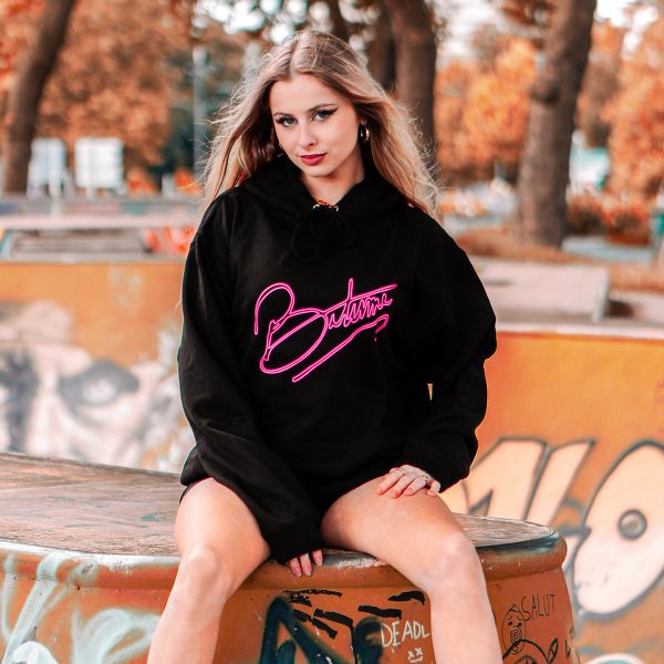 Pullover Moto 100% Bitume Art Letter Black Neon Pink Hoodie