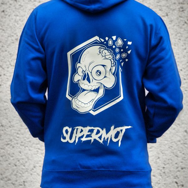 Pullover Moto Kikaninac Sweat Hoodie Supermot Skull Blu