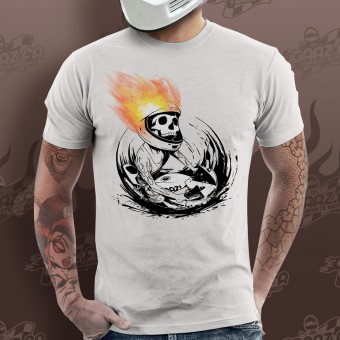 T-Shirt Moto Gaaz Skull Fire (Bianco)