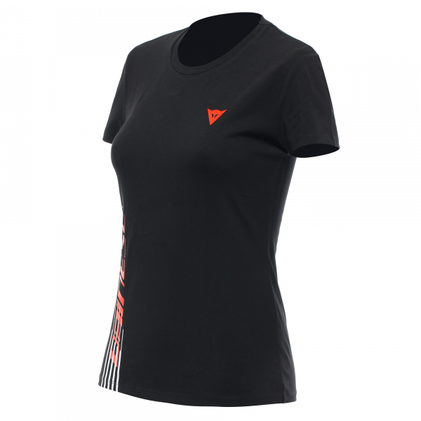 T-Shirt Moto Dainese Logo Lady Black Fluo Red T-Shirt Moto Dainese Logo Lady Black Fluo Red