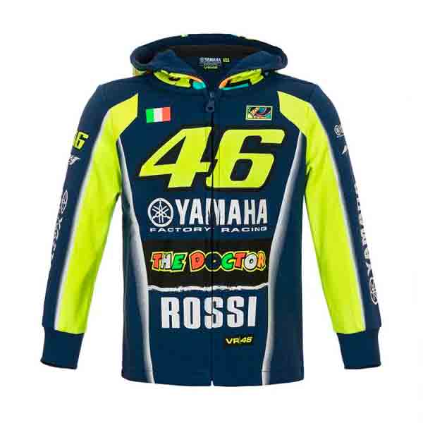 Giacche VR 46 Hoodie Zip Kid Racing Yamaha VR46 Blu